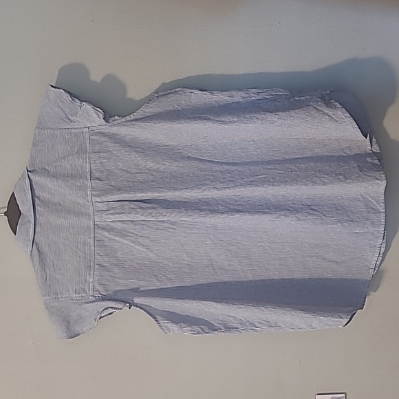 Doe & Rae Cotton Blue White Fine Striped Ruffle Sleeves Button-up Blouse Top L - Picture 7 of 11